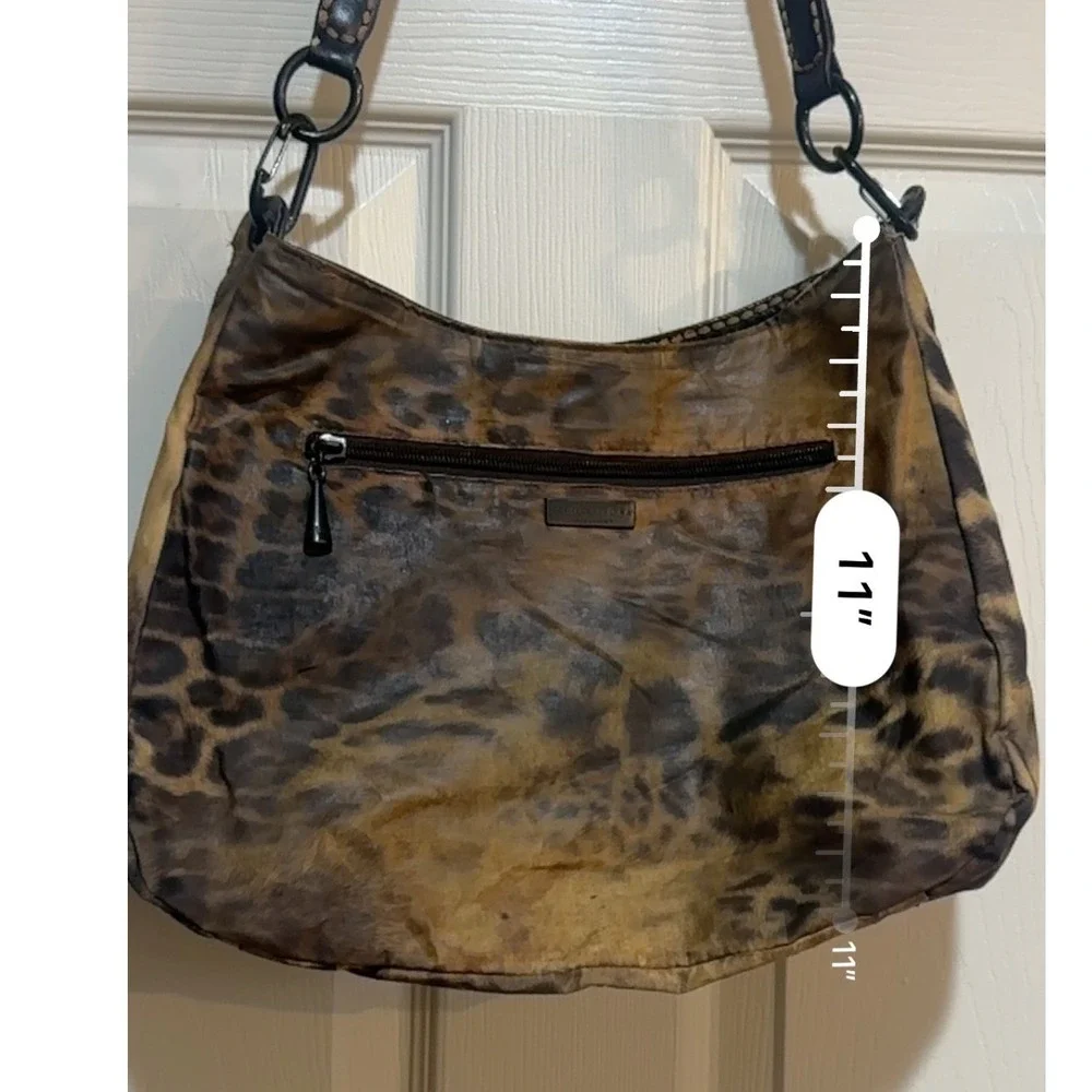 Plinio Visona Leopard‎ Print Hobo Bag Brown Tan Made in Italy Shoulder Bag 11x11